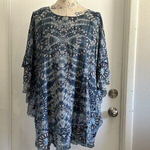 SOFT SURROUNDINGS Embroidered Lace Eyelet Womens Tunic Blue Top Sz M Mint EUC